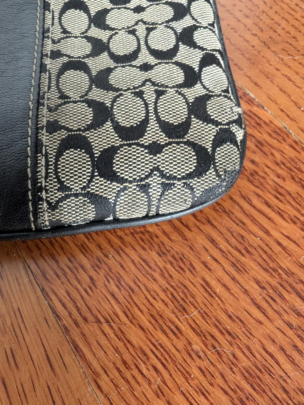Coach Signature Monogram Crossbody Bag in Canvas and Black Leather Adjustable